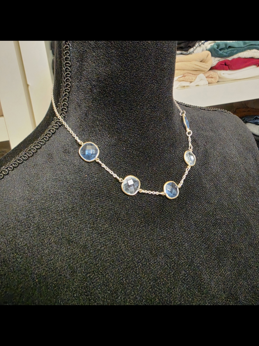 NRT Silver Choker with Light Blue Crystals 16 Inches